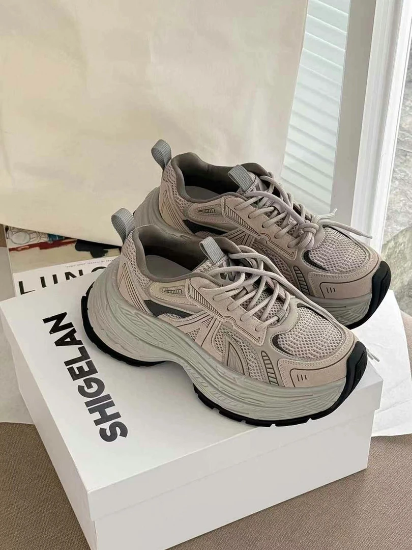 诗歌兰女鞋2025春季款欧货百搭厚底增高老爹鞋复古显瘦运动休闲鞋