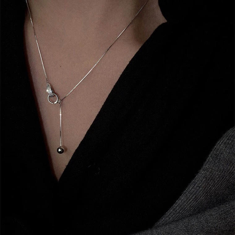 坠链均足银 银色饰品 圆珠双环 059