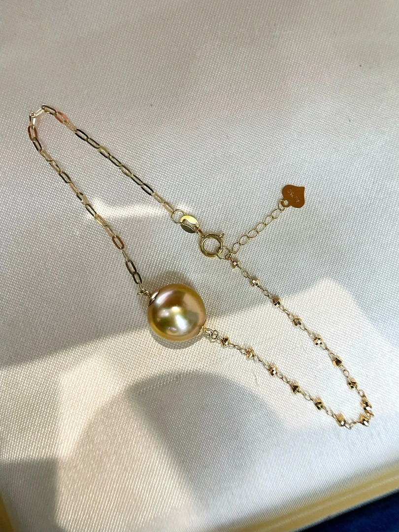 【孤品专场】00057 海水南洋金珠茶金手链 18k金 9-10mm