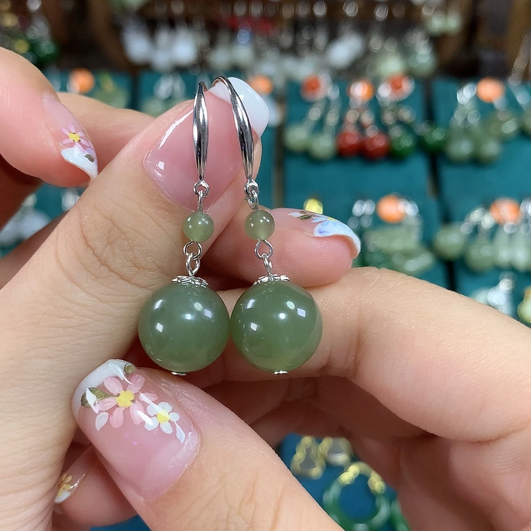 和田玉银S925镶嵌耳饰卡12左右