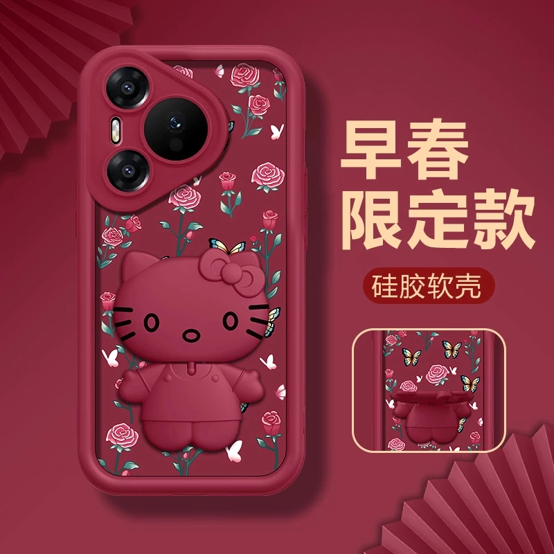 适用【华为pura70】早春花开蝴蝶限定新款猫咪支架手机壳创意防摔女