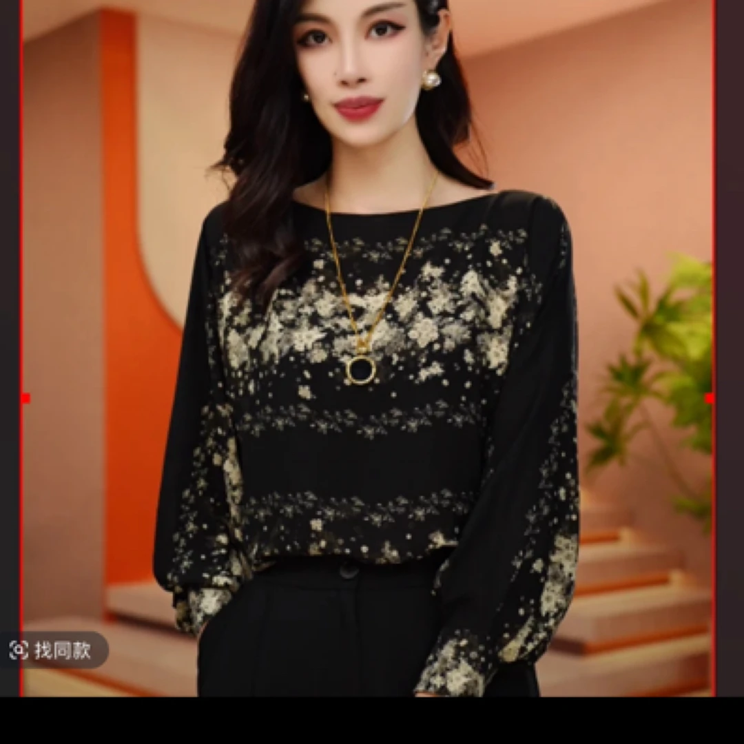 深圳原版洋气时尚宽松减龄舒适长袖上衣百搭重工印花设计师减龄女