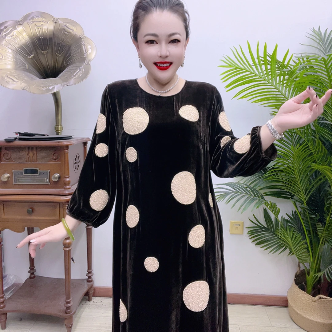 桑蚕丝连衣裙时尚高档气质百搭减龄宽松大码7ASS24011