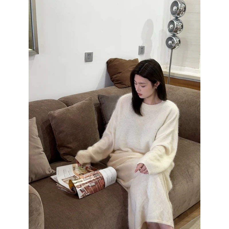 YIFXENG 82211设计师新款百搭时尚花纱亮片圆领针织衫