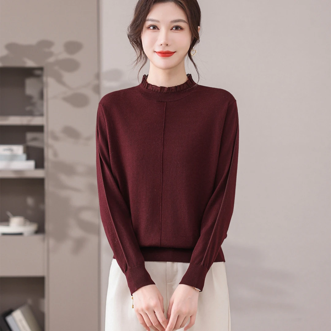 品牌女装高档精纺针织衫女秋冬新款长袖上衣大码宽松洋气打底衫潮
