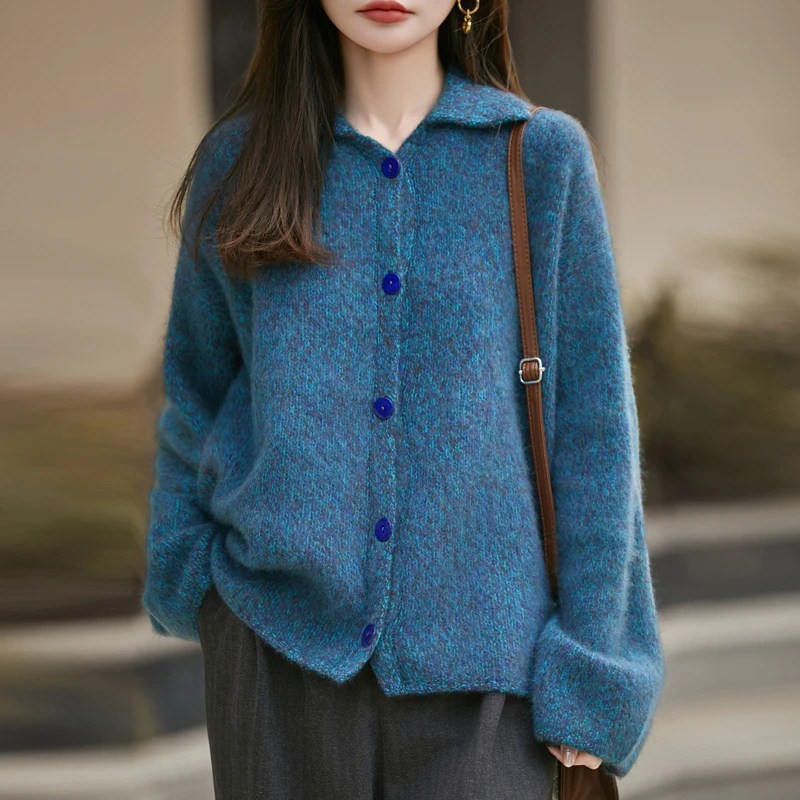 新款韩系慵懒风羊绒衫甄选优质羊绒针织开衫时尚宽松POLO领打底衫