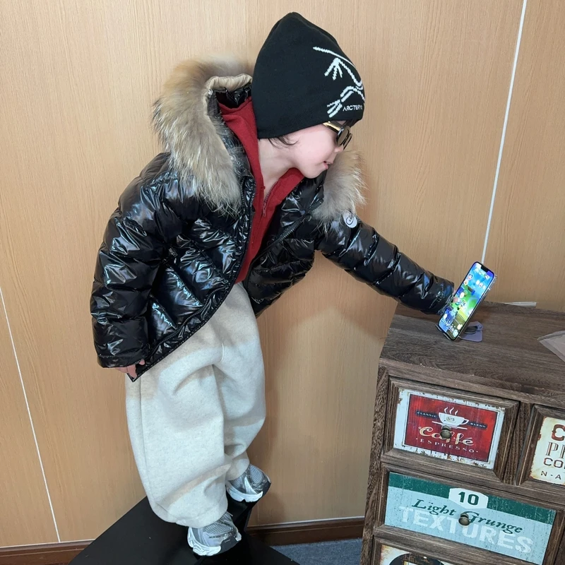 现货 令佳24儿童冬季防风短款90%白鸭绒保暖加厚黑羽绒外套0176
