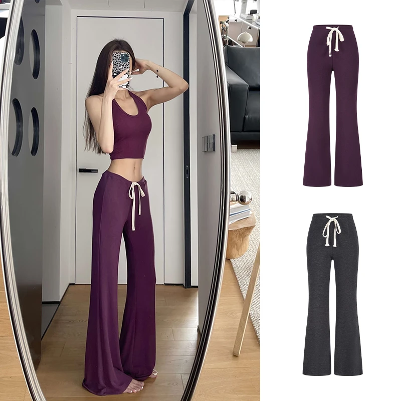 Moses Queen/魔西女王美式紫色垂感休闲裤高腰显瘦直筒拖地长裤子