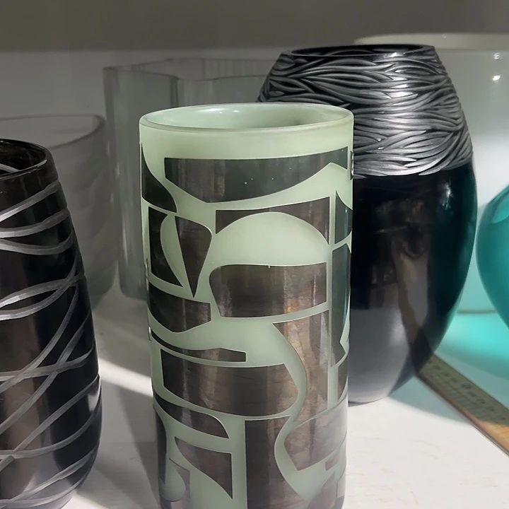 琉璃手工艺品绿色砂雕花瓶花器高21口9