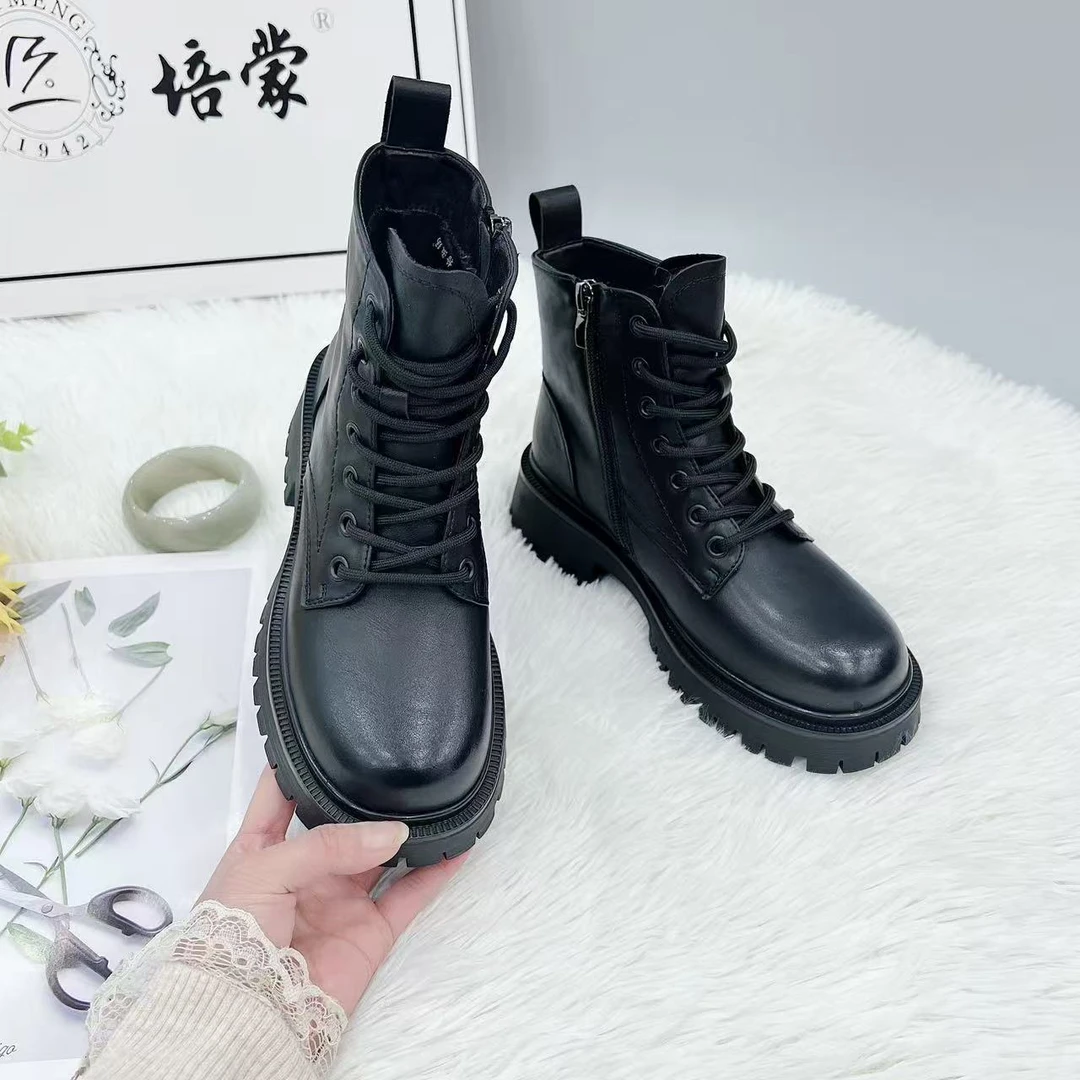 951-2S 冬季新款时尚休闲百搭厚底粗跟增高马丁靴加绒