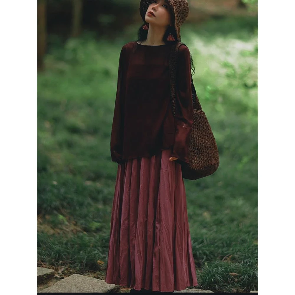 时髦洋气流行漂亮高级感清冷感气质长袖宽松上衣半身裙两件套装女