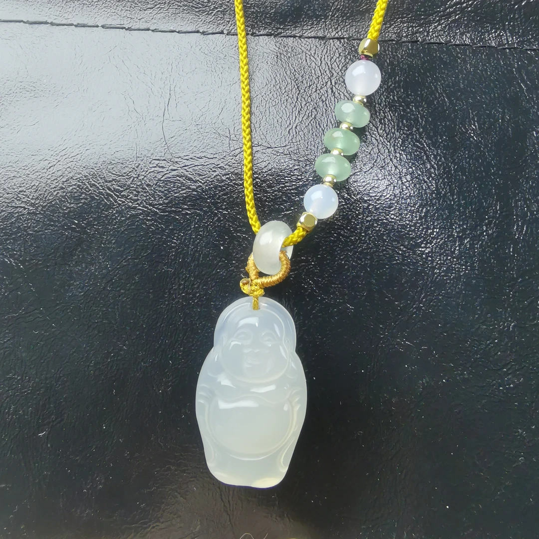 佛公吊坠玛瑙玉髓白月光弥勒佛吊坠