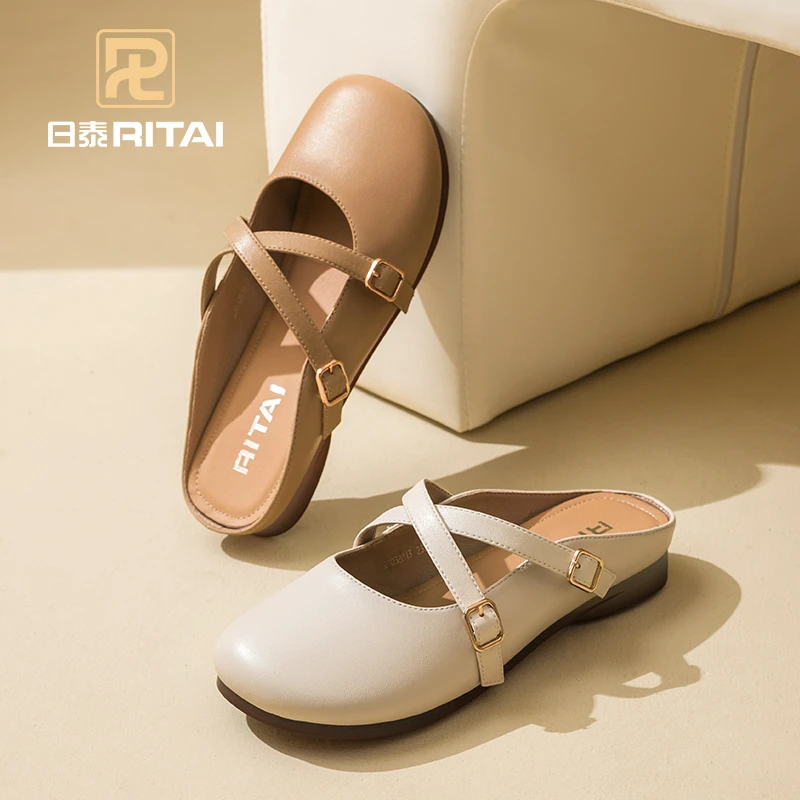 日泰法式包头半拖鞋女2025夏季新款外穿凉拖鞋平底浅口单鞋穆勒鞋