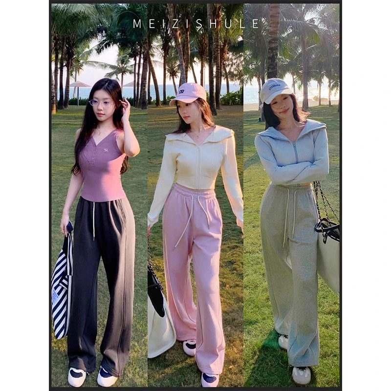 梅子熟了宽松休闲直筒束脚卫裤女春季新款减龄长裤懒人遛弯裤