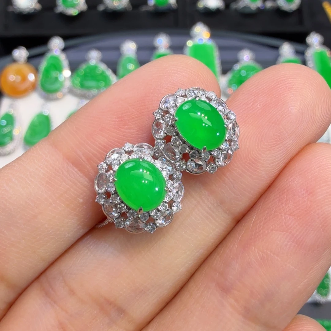 翡翠18K金镶嵌耳饰收到货48小时鉴赏期