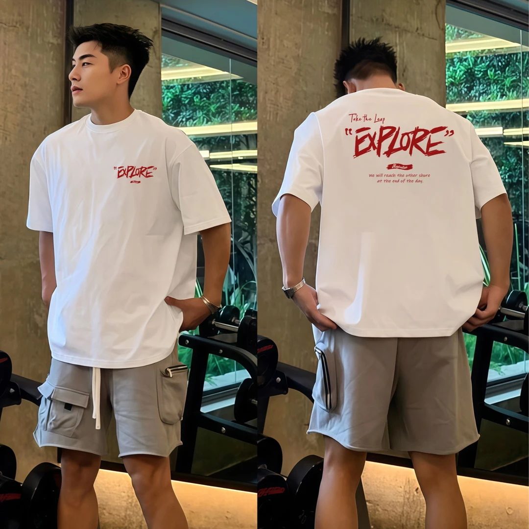 【重磅纯棉】男生夏季短袖t恤2025新款美式潮牌字母印花宽松男半袖