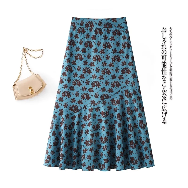 拉夏贝尔法式印花半身裙女夏季2025新款遮胯设计感宽松大摆百褶裙