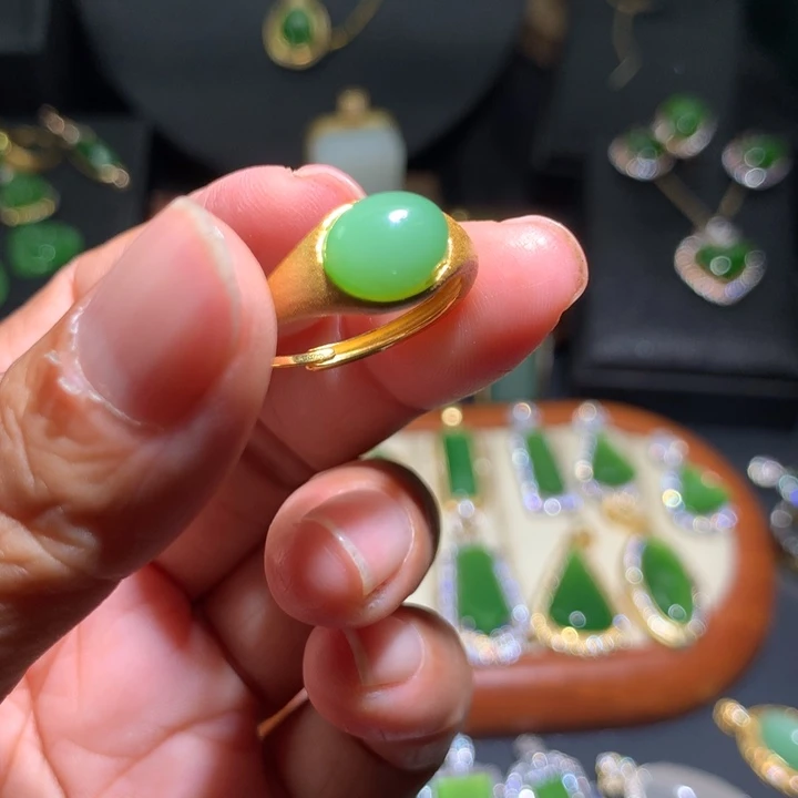 和田玉（碧玉）戒指银S925镶嵌