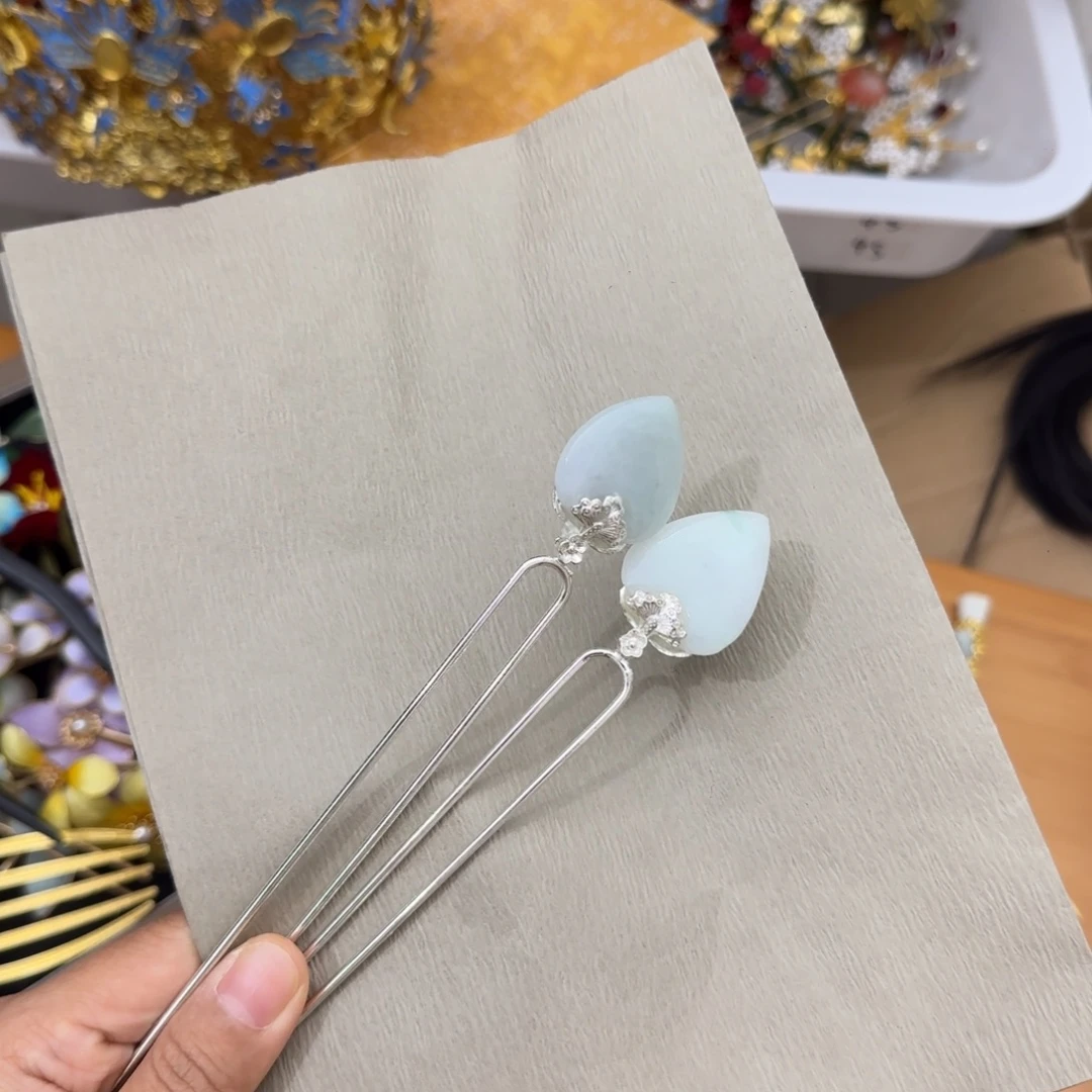 醋酸铁合金翡翠发钗