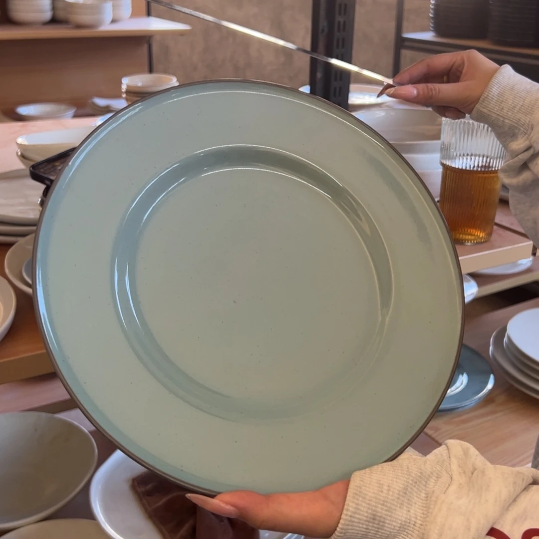 新骨瓷230微瑕蓝色芝麻点点釉10.75寸平盘