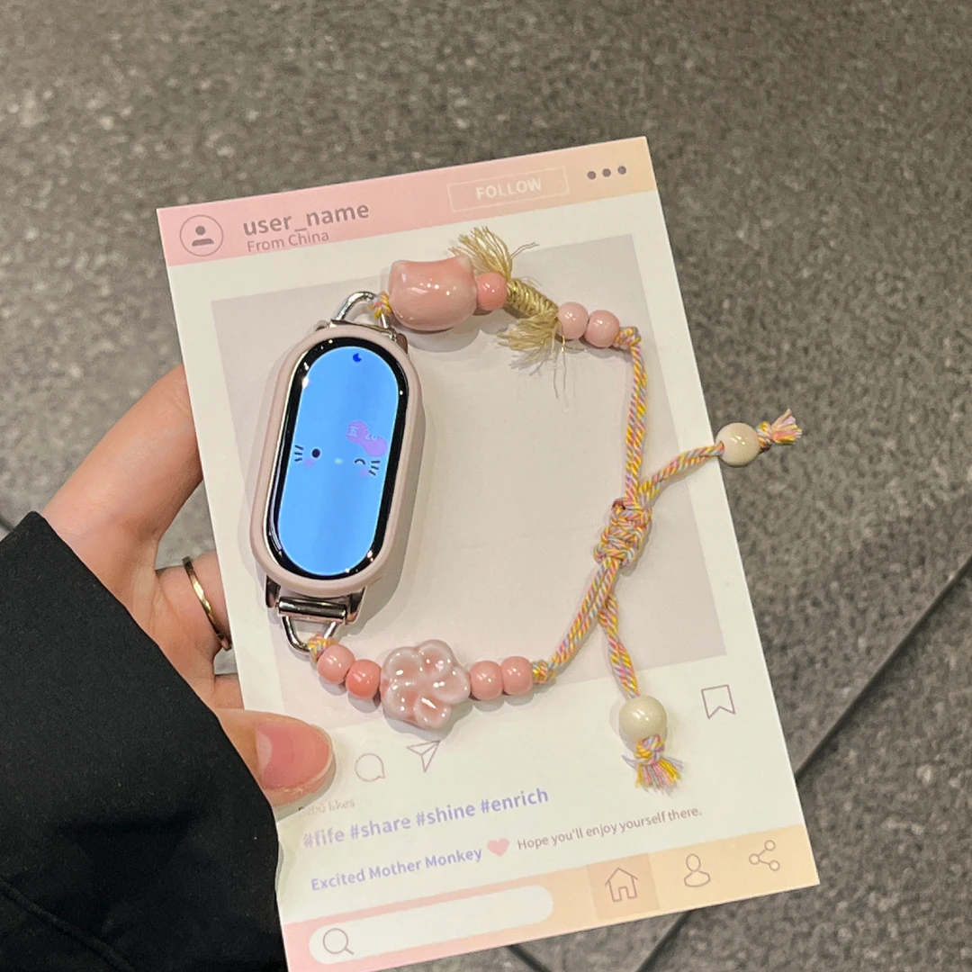 适用小米手环10表带花朵粉猫Xiaomi band9/8腕带7nfc陶瓷版JY女款