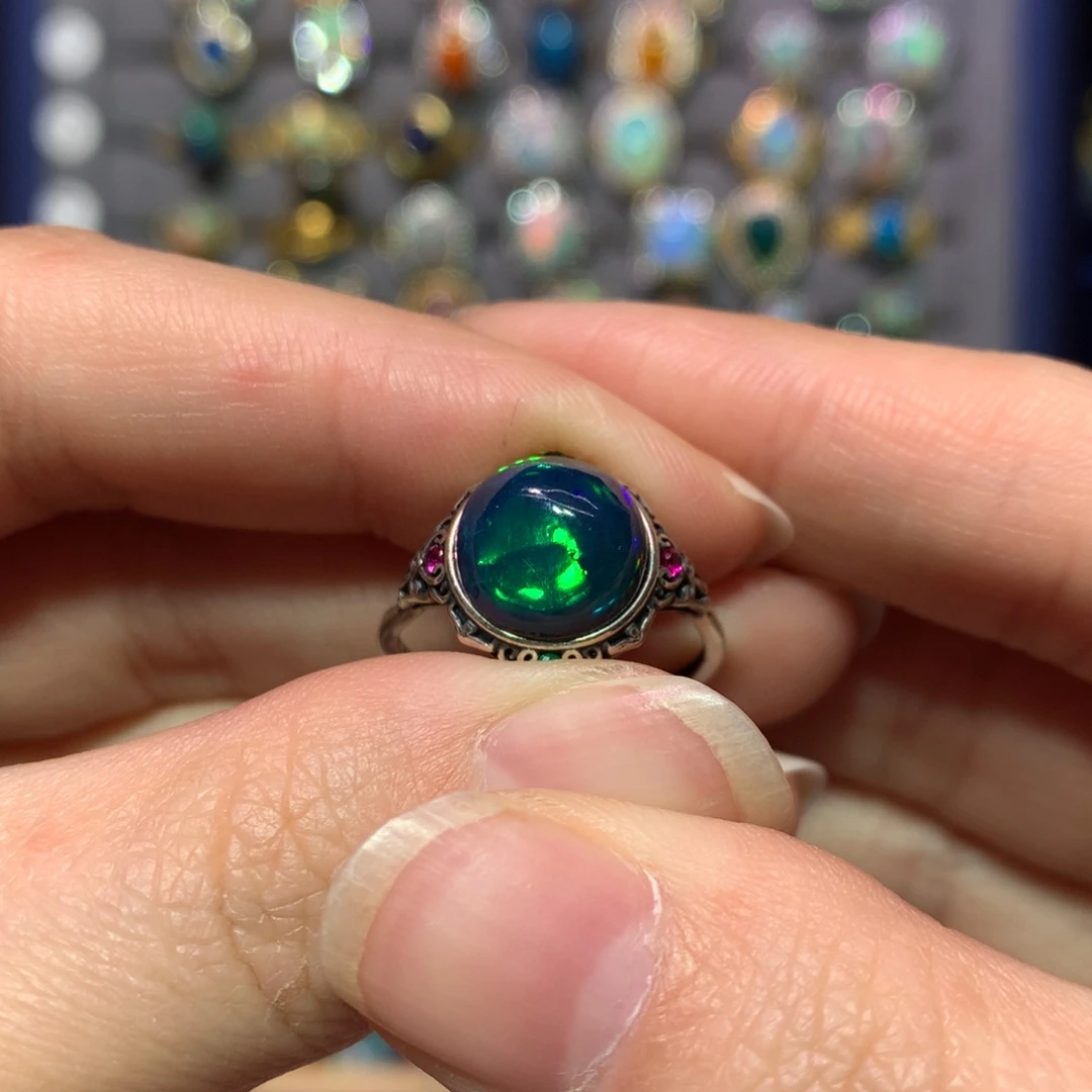 欧泊戒指款式银S925镶嵌贪****间