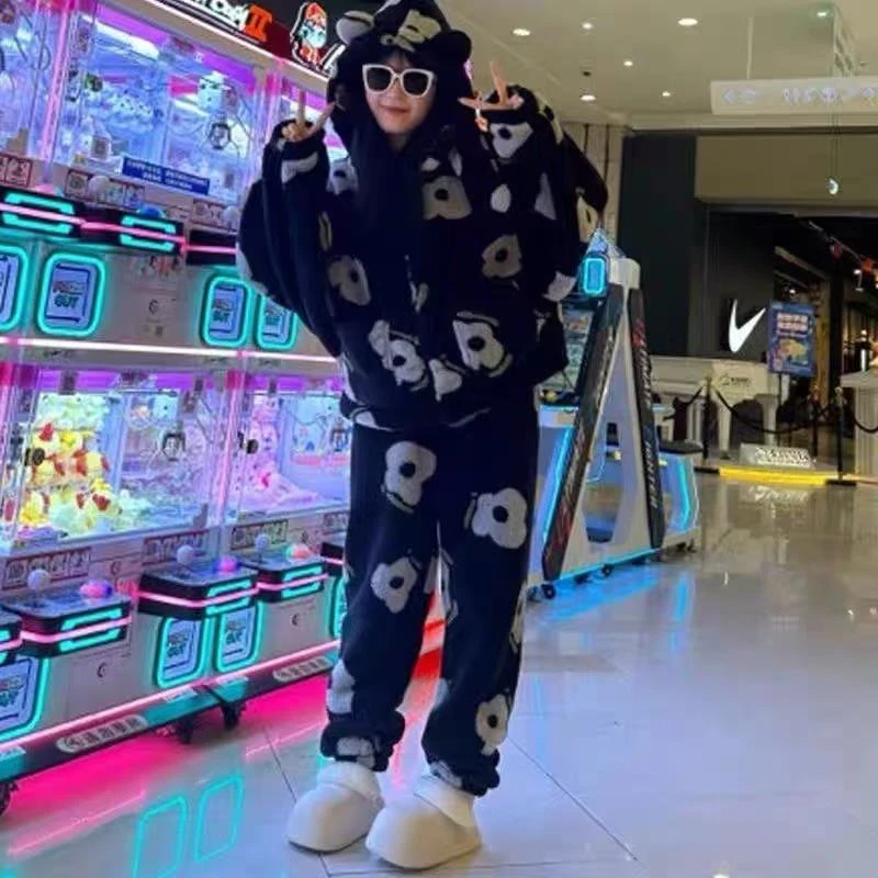 【加厚北羔绒】家居服睡衣连帽北羔绒可外出家居服睡衣套装