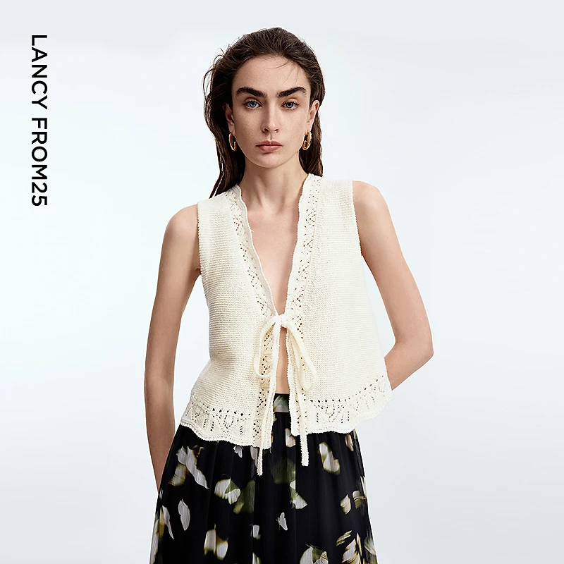 朗姿针织宽松上衣气质高级感法式白色2025年新款马甲女