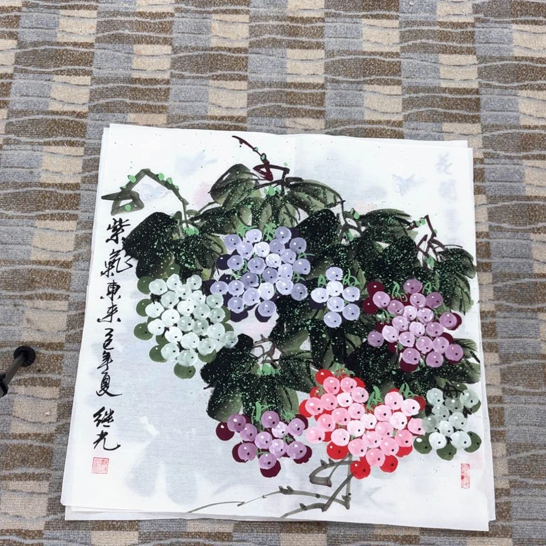 国画戴继光老师四尺三开花鸟qiqi