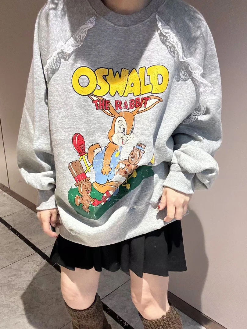 Apm东大门韩国蕾丝小鹿卡通图案长袖卫衣潮