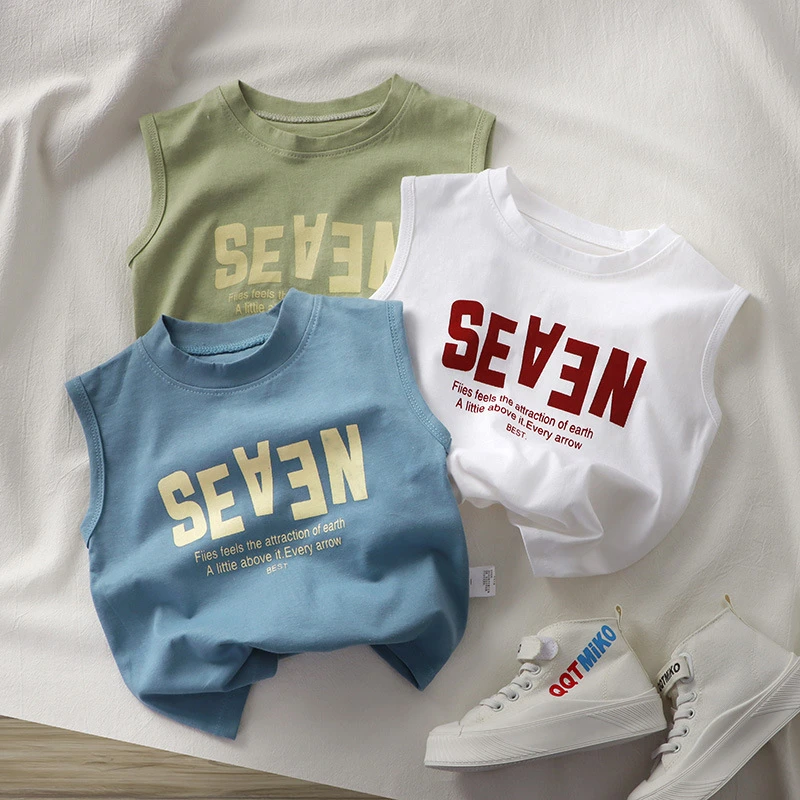 2025儿童夏季纯棉上衣韩版宽肩背心男童女童无袖T恤中大童百搭