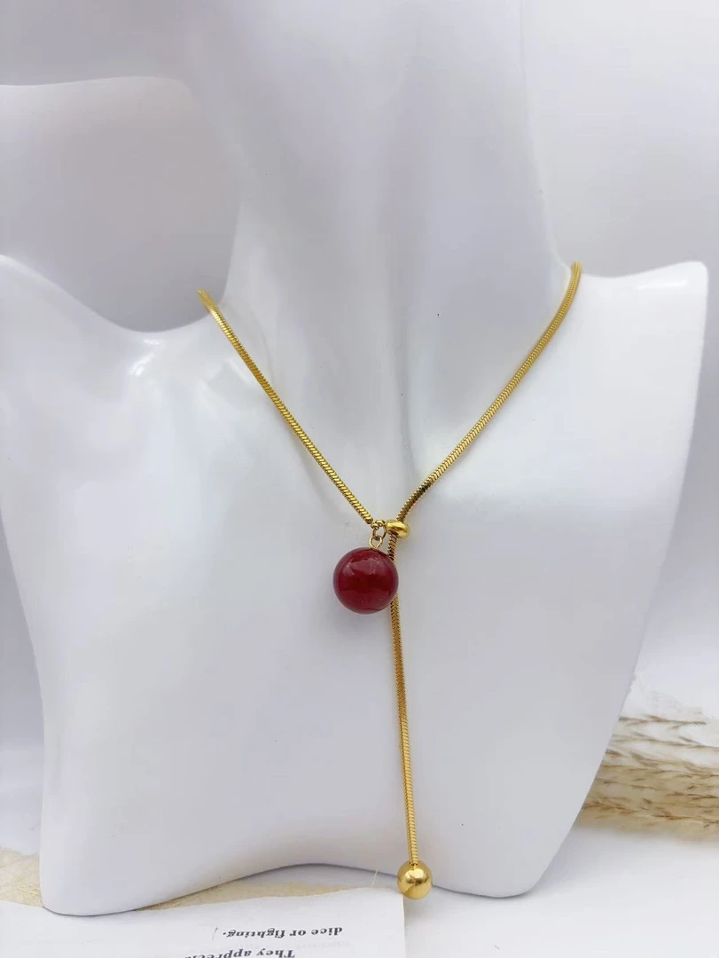 钛钢项链 【Kiss娜】钛钢4386时尚安可拉红抽拉贝珠项链