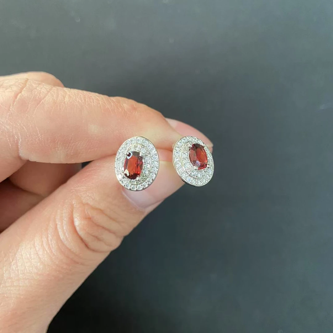 石榴石耳钉女士铜托