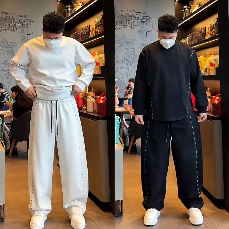秋冬新款慵懒风潮流运动套装男士高级感极简风宽松卫衣卫裤两件套
