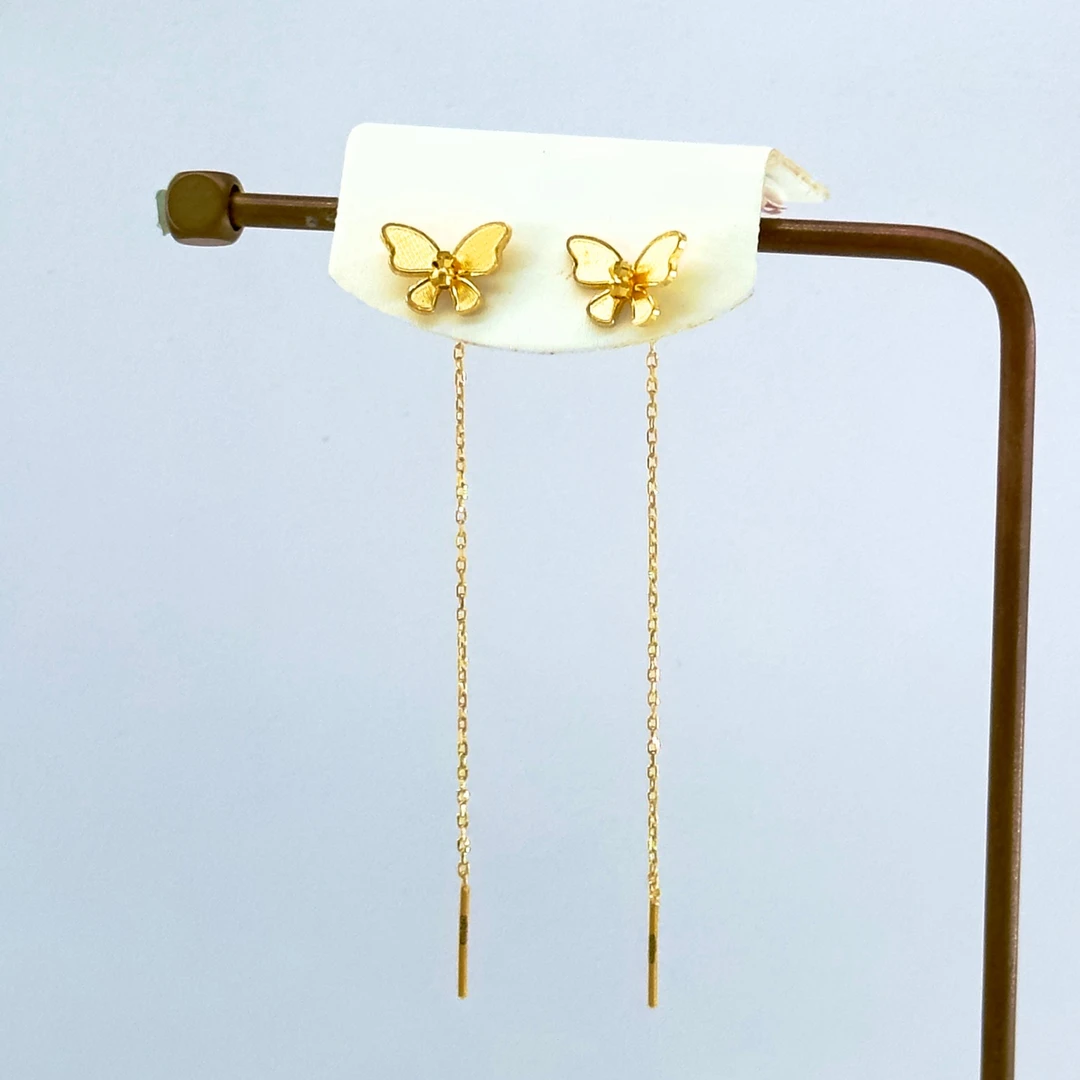 庚震黄金足金999蝴蝶结双蹦迪珠耳钉耳线2.23