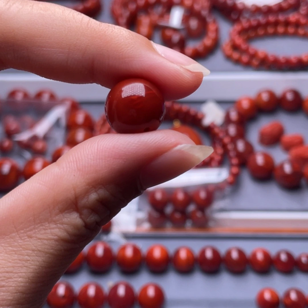 六***琳南红玛瑙配珠未镶嵌13.1mm瓦西柿子牛血双色圆珠