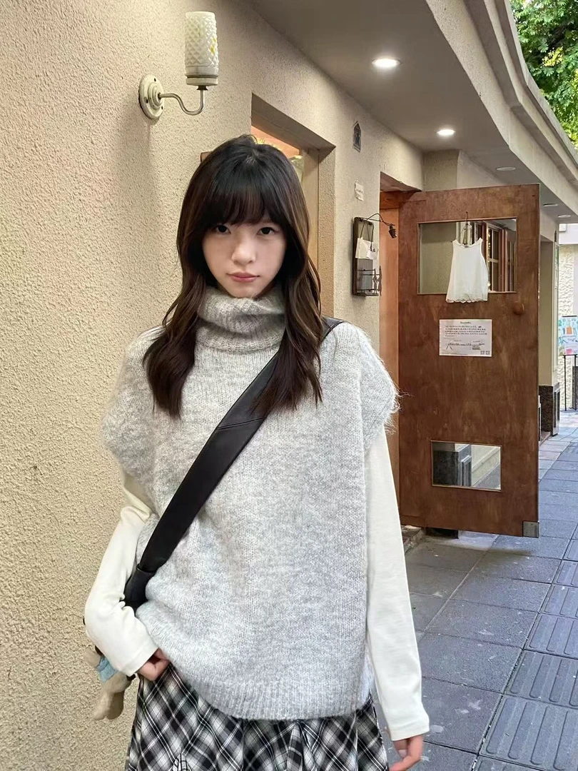 高领慵懒风马甲百搭时尚套头