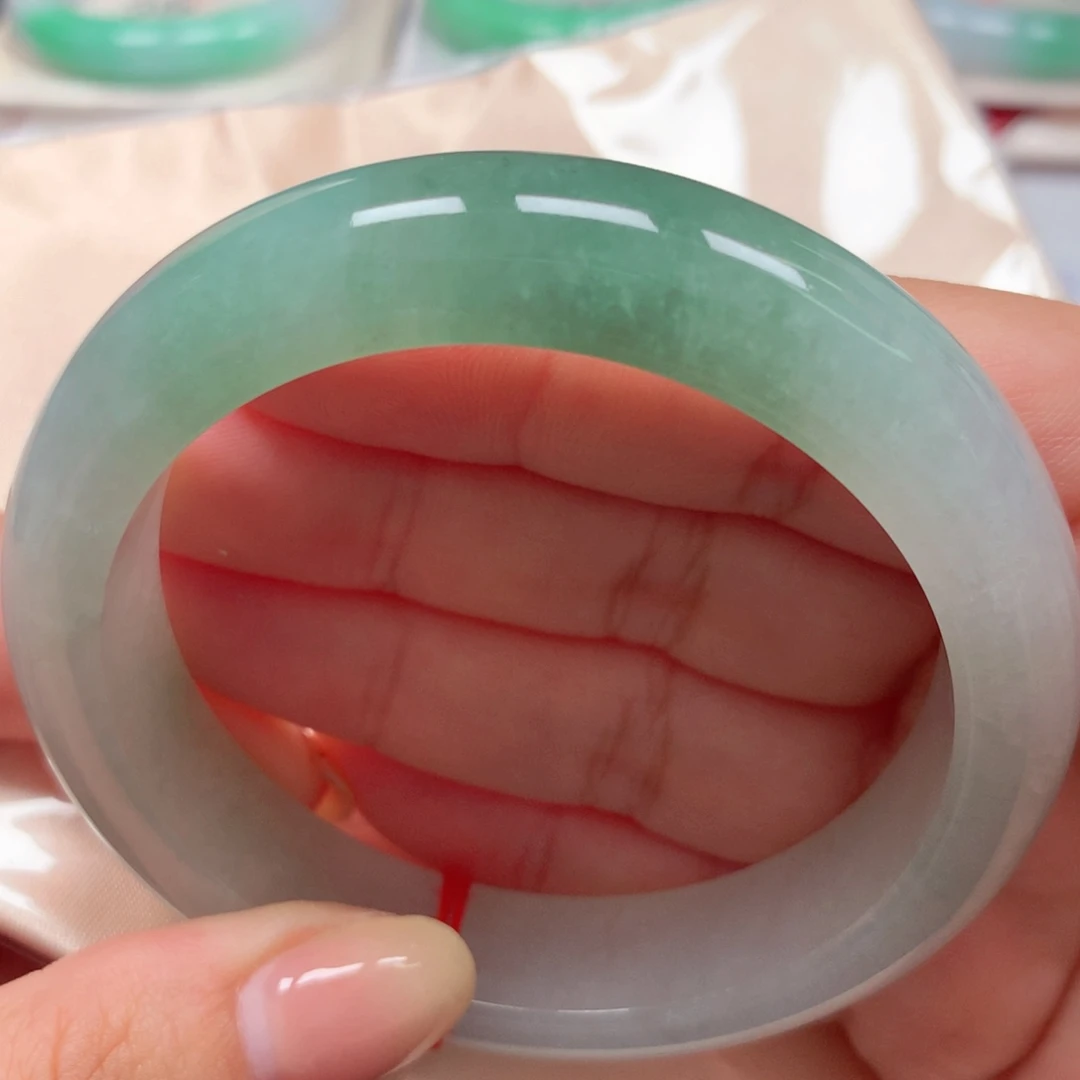 翡翠未镶嵌手镯25宽版冰绿