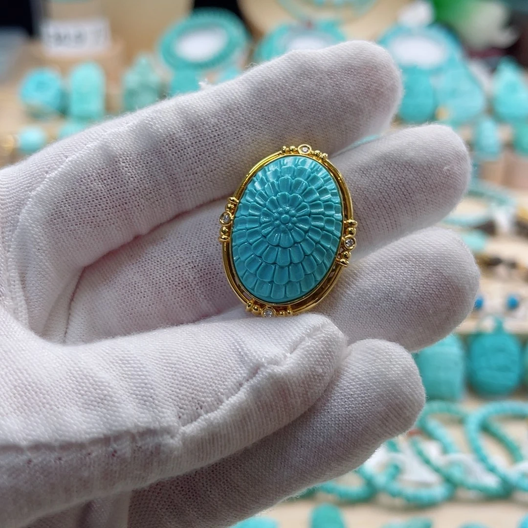 绿松石18K金镶嵌珠宝奇石