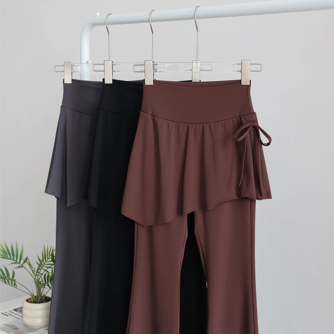 2025新款假两件瑜伽喇叭裤女防走光高腰提臀紧身显瘦速干运动裙裤