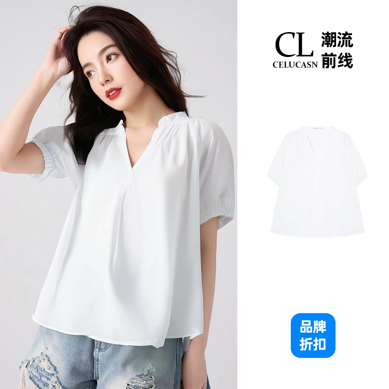 K7JI3E96#夏季白色衬衫潮流设计感简约短袖薄款时尚T恤