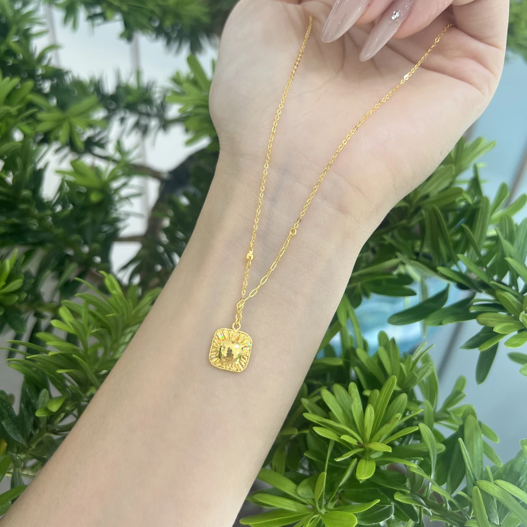 JX『轻奢重工』5G炫彩方糖鸽子蛋项链 足金黄金999M扣