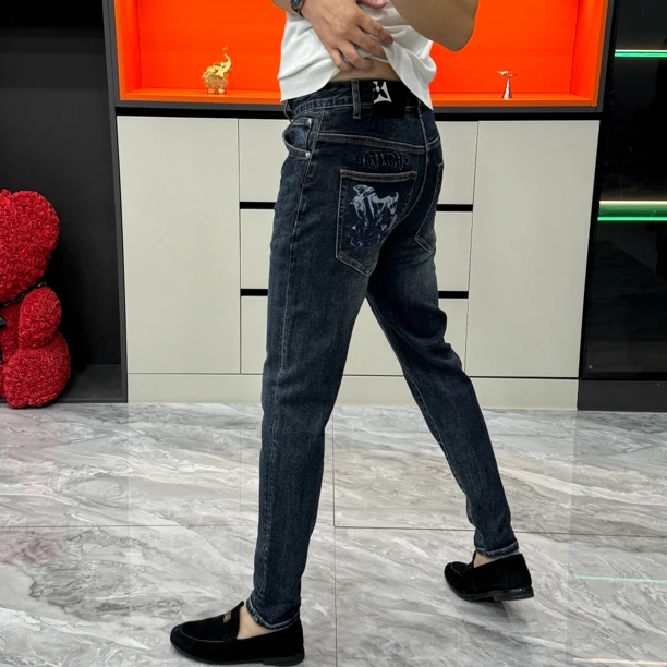 秋季时尚欧货修身小脚牛仔裤印花-99575