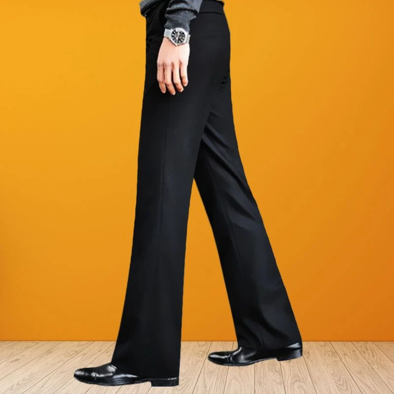 秋冬弹力厚款微喇叭男裤垂坠感休闲阔腿长裤直筒男士大脚裤免烫潮