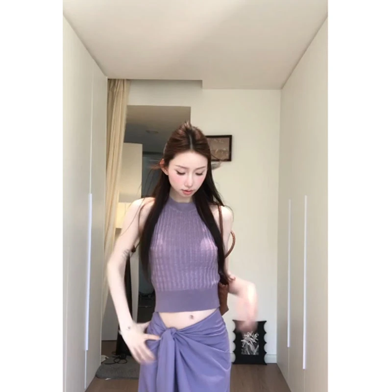 轻熟风辣妹气质高级感修身短款针织背心上衣显瘦百搭高腰半身裙女