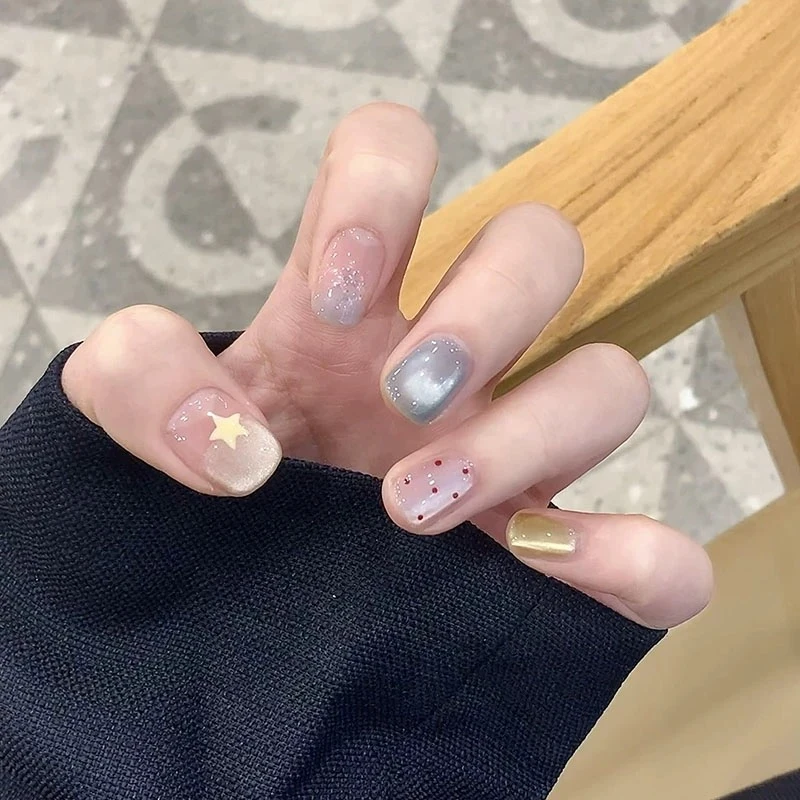 甜妹冰透猫眼手工穿戴甲片日常穿戴甲春日显白纯手工甲穿戴式秋冬