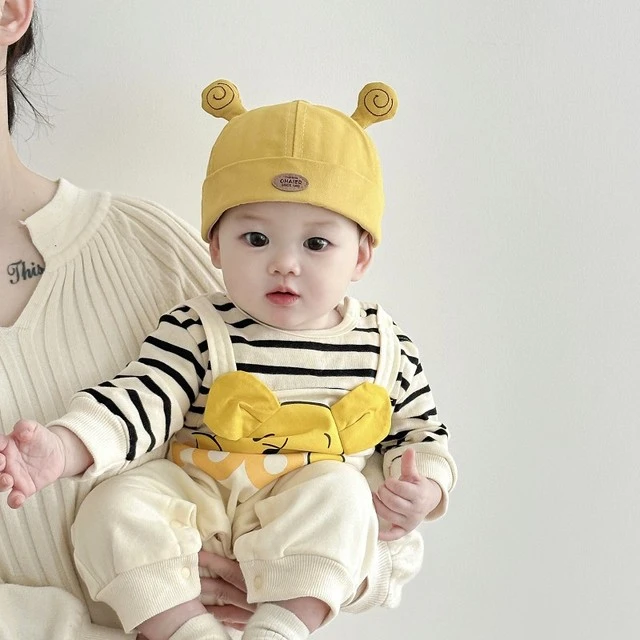 婴儿帽子春秋薄款超萌蜗牛耳地主帽春季小月龄男孩宝宝可爱瓜皮帽