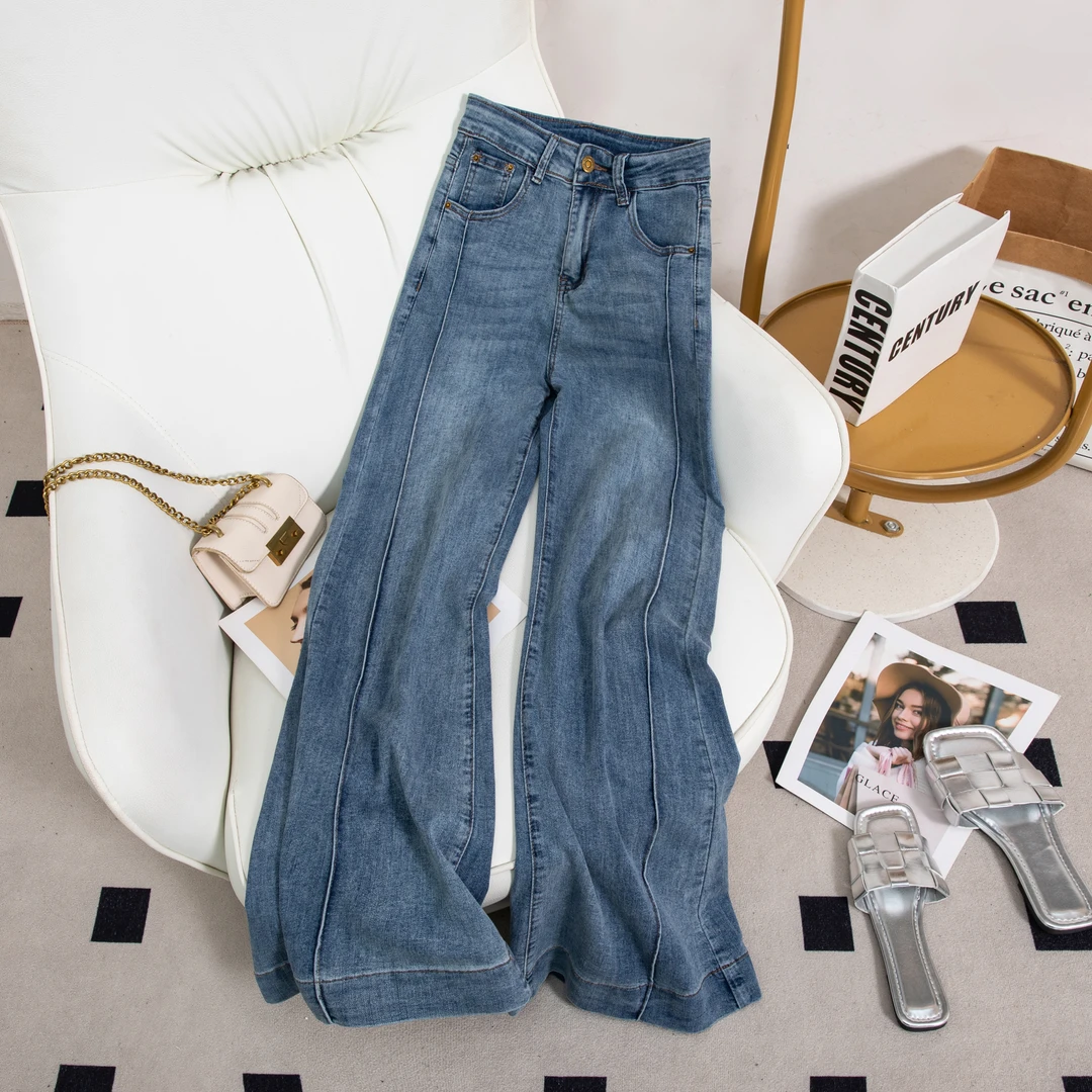 欧若风显瘦牛仔裤女2025春季蓝色弹力小个子宽松直筒裤长裤7818