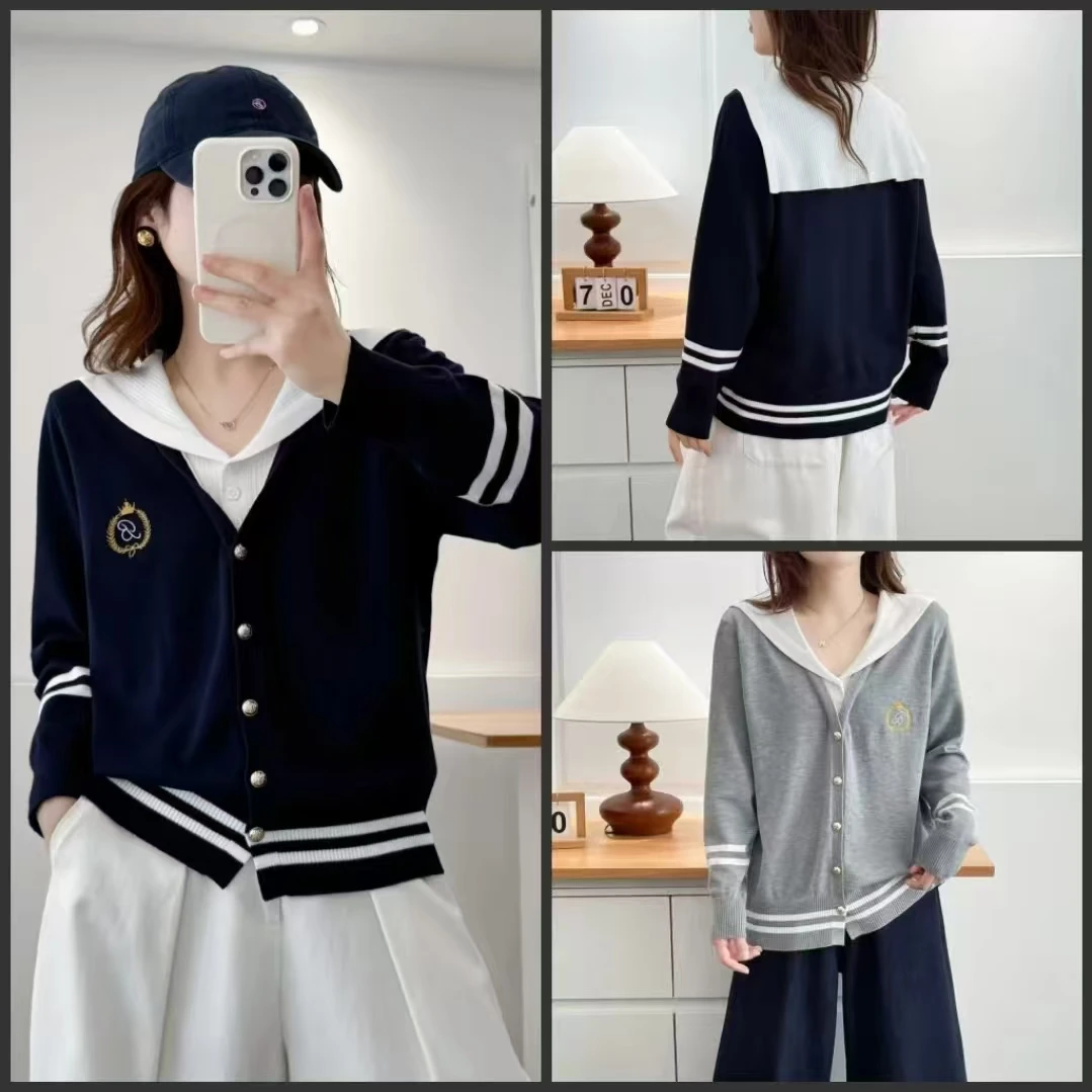 100-200斤大码女装学院风减龄假两件针织开衫女秋季显瘦上衣2313