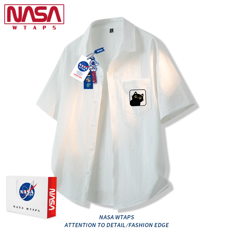 NASA WTAPS猫咪衬衫男款夏天冰丝休闲宽松高级感痞帅青少年薄外套